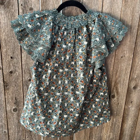 Ulla Johnson Floral Lace Ruffle Blouse - Teal and Orange nwt - Picture 4 of 4